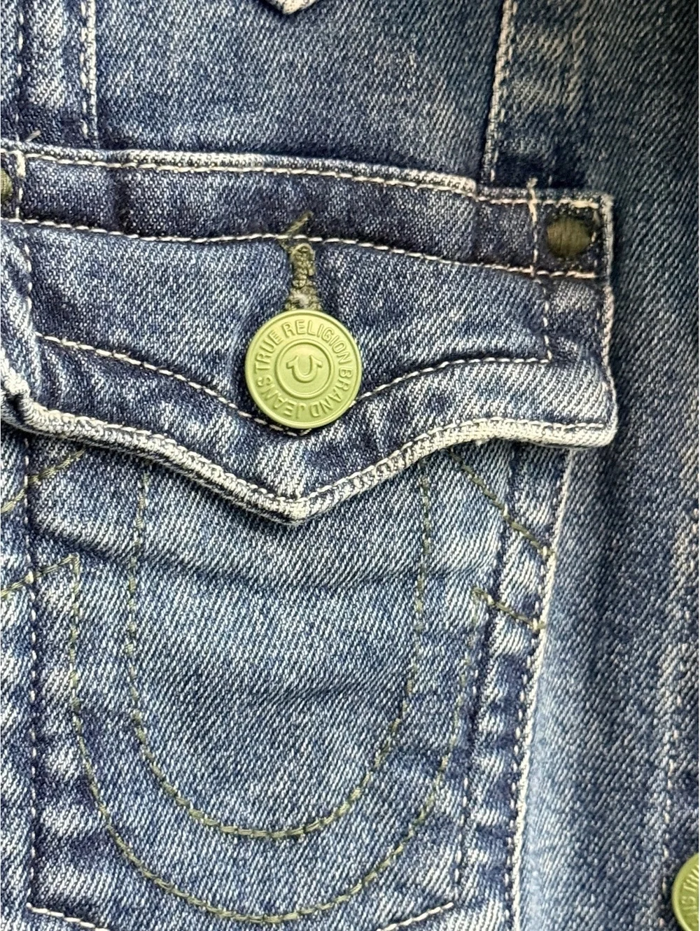 True Religion World Tour Denim Trucker Jacket Men’s L Green Hardware